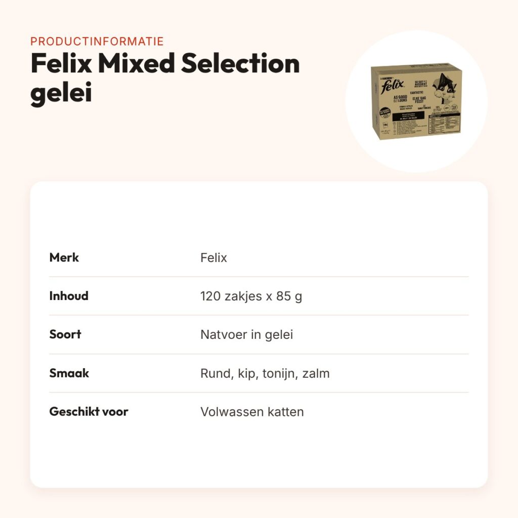 Felix kattenvoer Mixed Selection gelei 120 x 85 g – rund, kip, tonijn, zalm – productinformatie