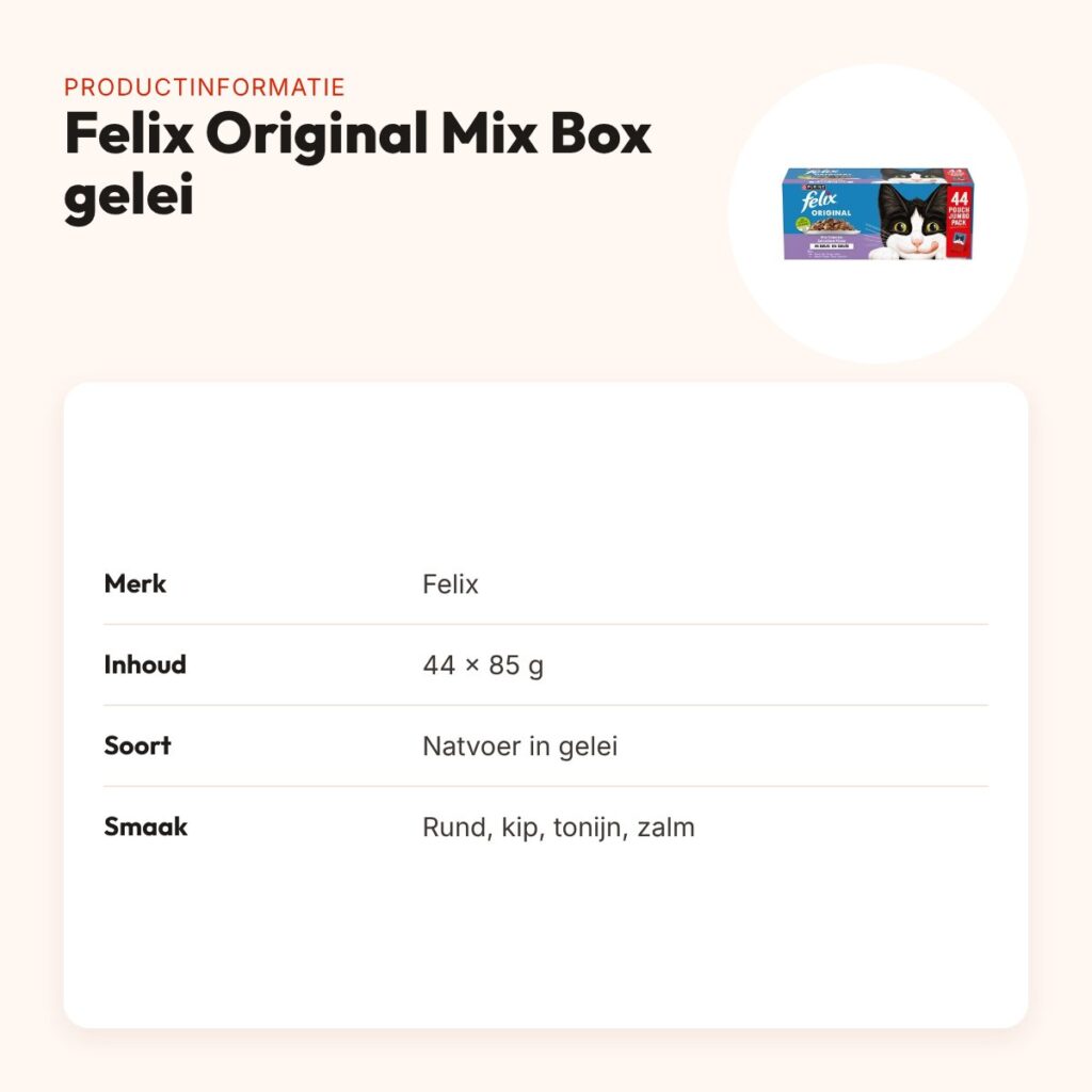 Felix kattenvoer Original Mix Box gelei 44 x 85 g – rund, kip, tonijn, zalm – productinformatie