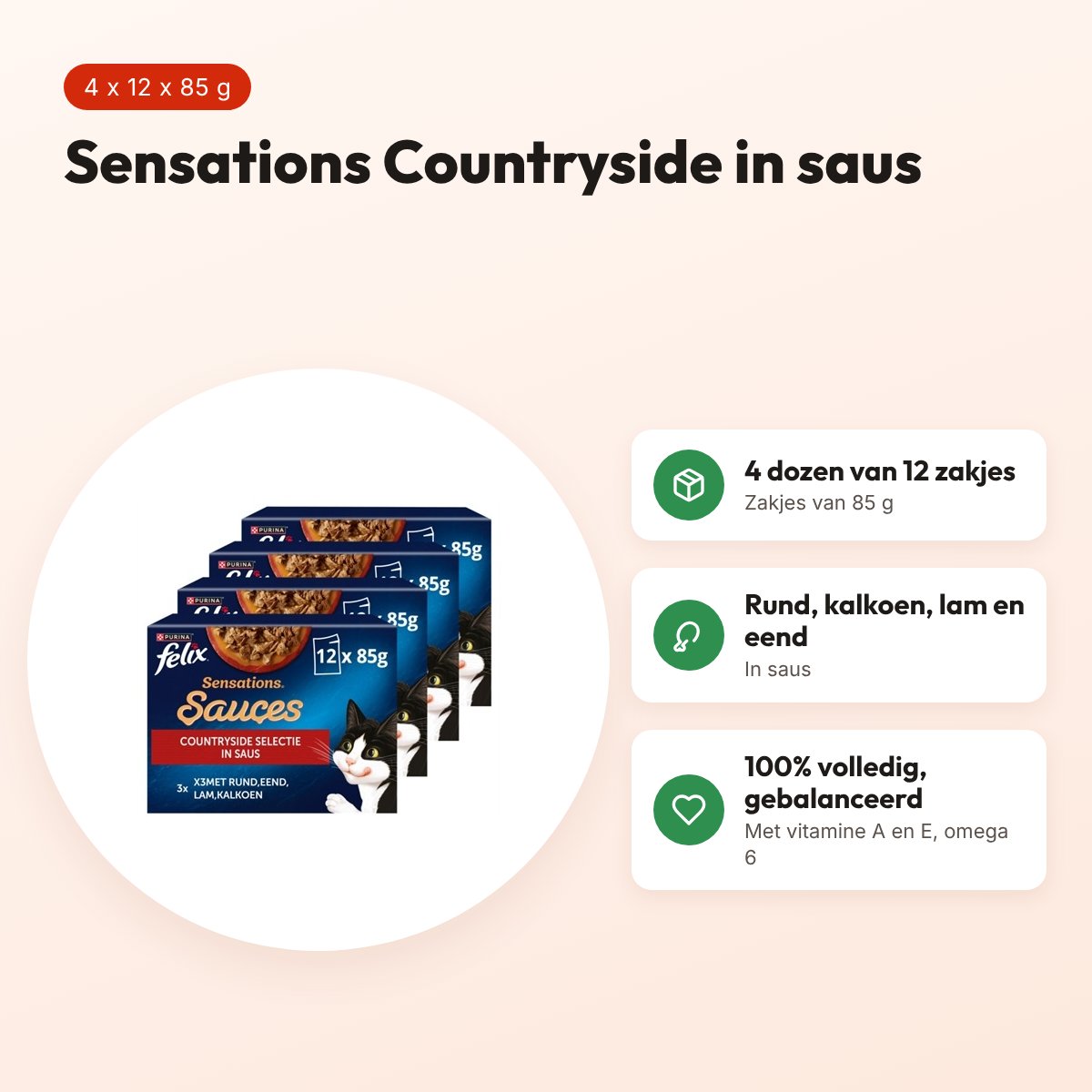 Felix kattenvoer Sensations Countryside Selectie in saus 4 x 12 x 85 g – voordelen
