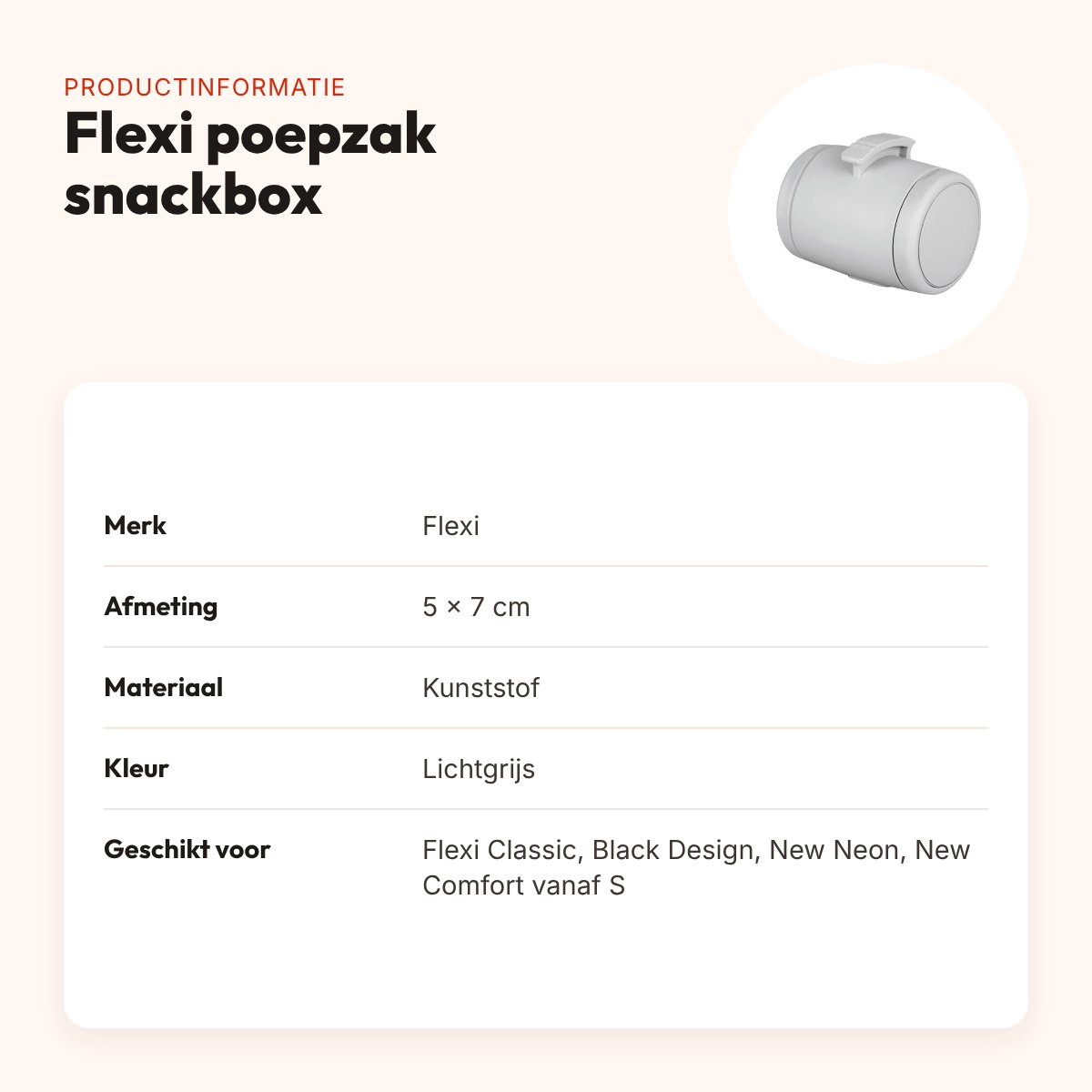 Flexi poepzak snackbox lichtgrijs 5 x 7 cm – multi box – productinformatie
