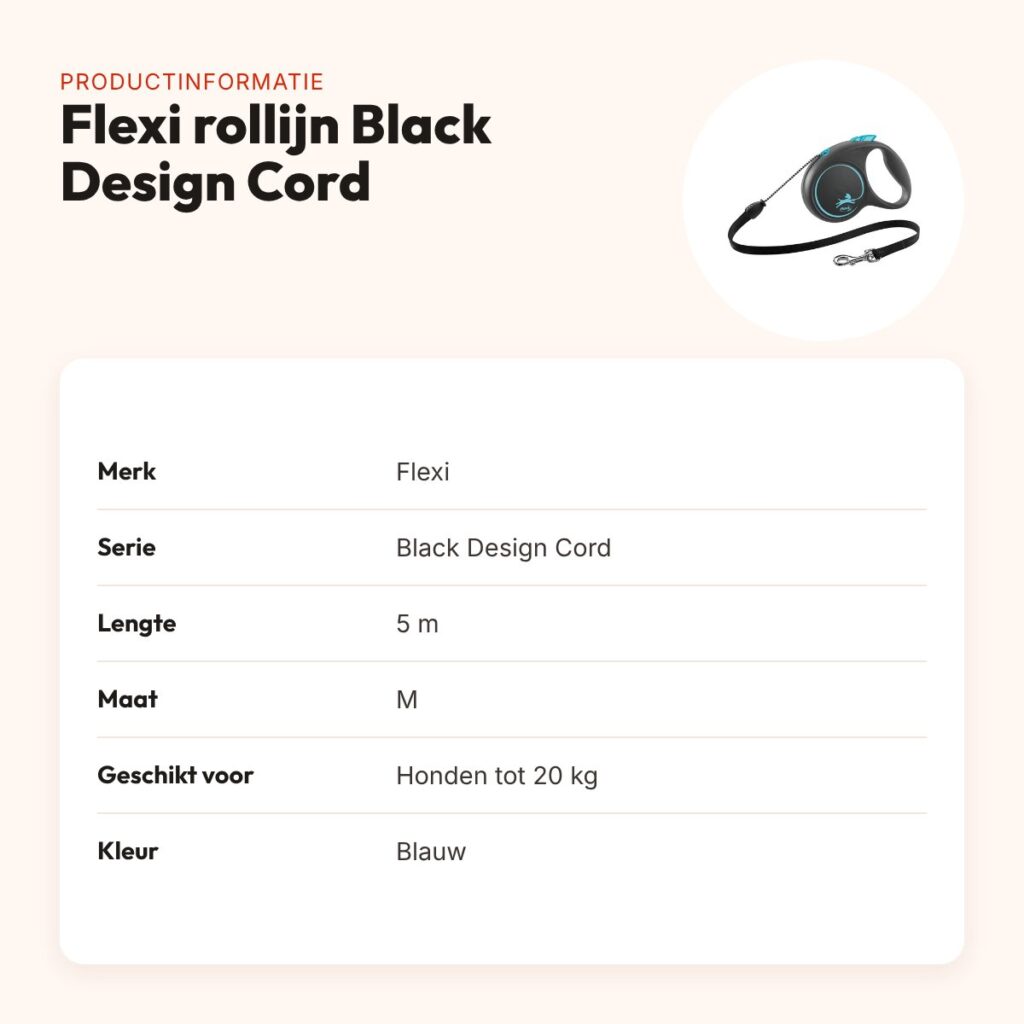 Flexi rollijn Black Design Cord blauw M 5 m – tot 20 kg – productinformatie