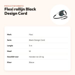 Flexi rollijn Black Design Cord blauw M 5 m – tot 20 kg – productinformatie