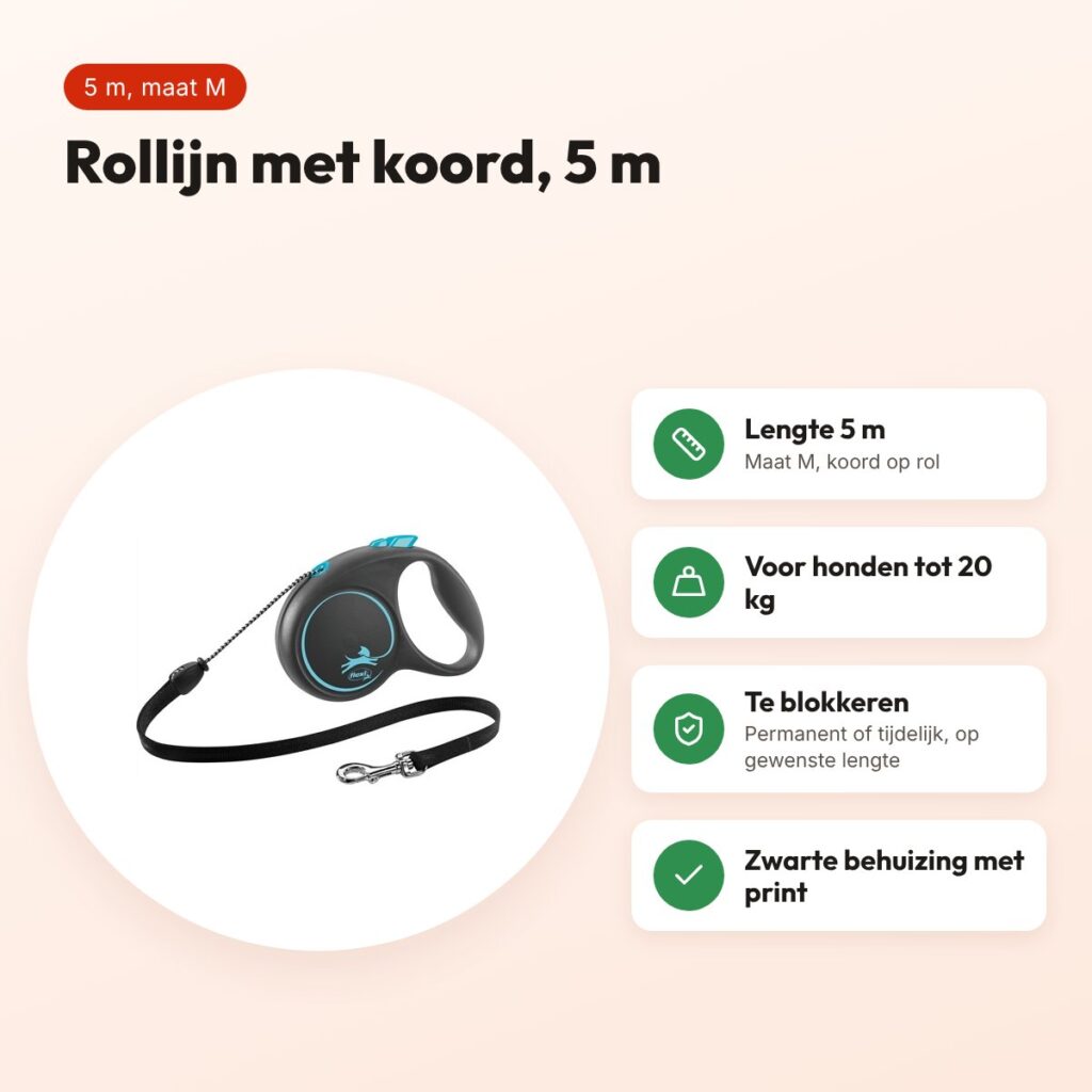 Flexi rollijn Black Design Cord blauw M 5 m – tot 20 kg – voordelen
