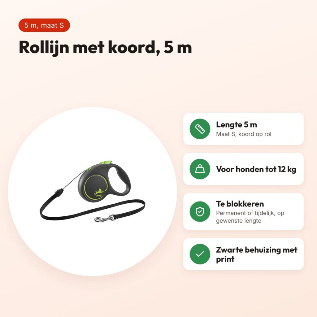 Flexi rollijn Black Design Cord groen S 5 m – tot 12 kg – voordelen