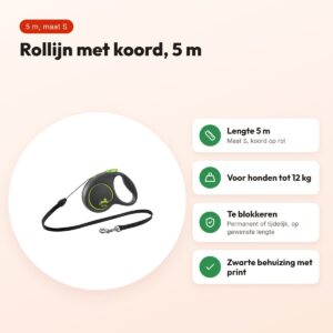 Flexi rollijn Black Design Cord groen S 5 m – tot 12 kg – voordelen