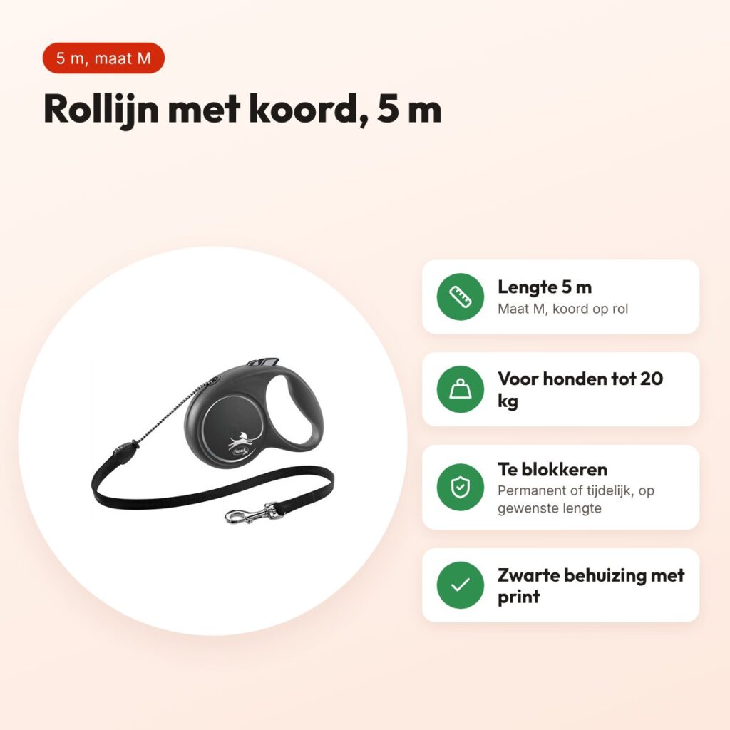 Flexi rollijn Black Design Cord zwart M 5 m – tot 20 kg – voordelen