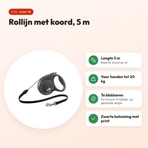 Flexi rollijn Black Design Cord zwart M 5 m – tot 20 kg – voordelen