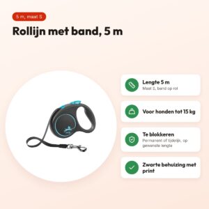 Flexi rollijn Black Design Tape blauw S 5 m – tot 15 kg – voordelen