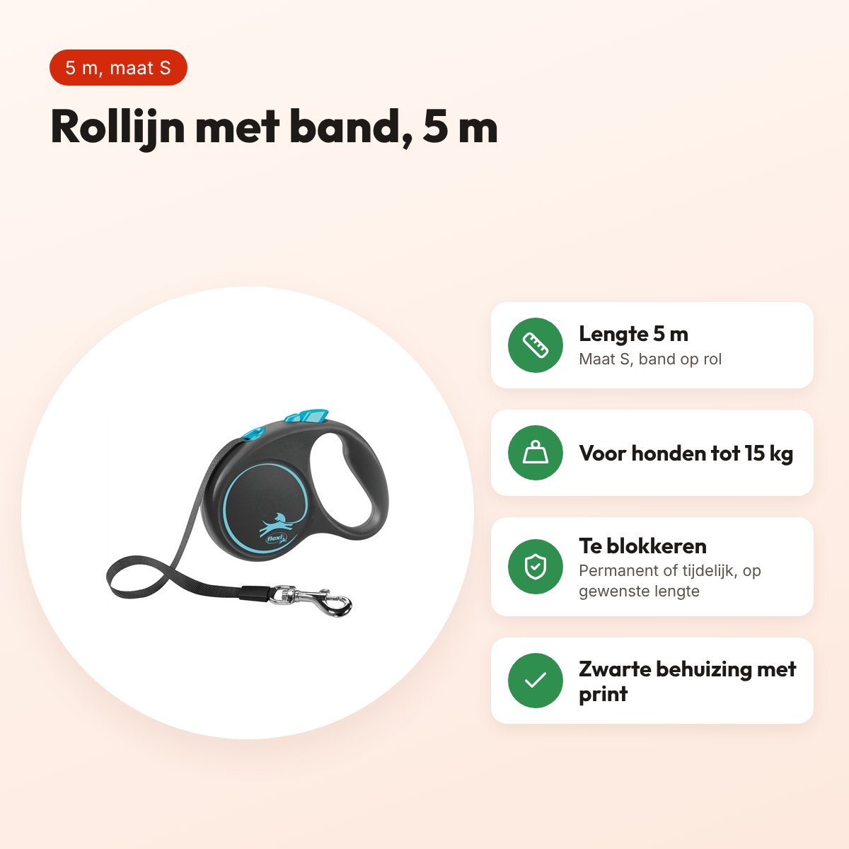 Flexi rollijn Black Design Tape blauw S 5 m – tot 15 kg – voordelen