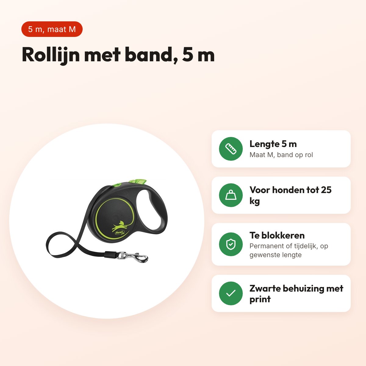 Flexi rollijn Black Design Tape groen M 5 m – tot 25 kg – voordelen