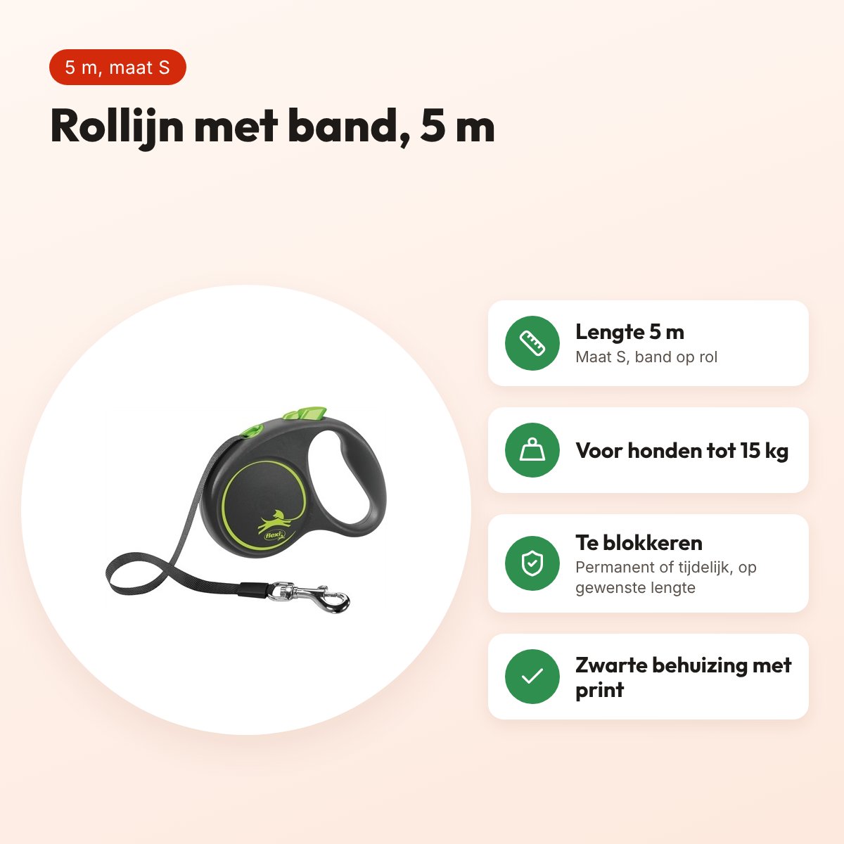 Flexi rollijn Black Design Tape groen S 5 m – tot 15 kg – voordelen