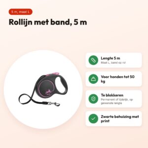 Flexi rollijn Black Design Tape roze L 5 m – tot 50 kg – voordelen