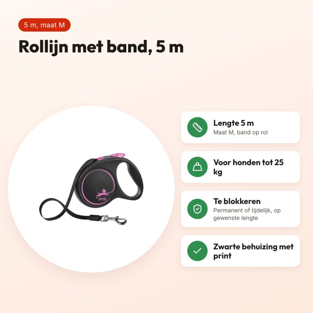 Flexi rollijn Black Design Tape roze M 5 m – tot 25 kg – voordelen