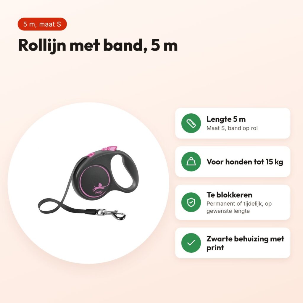 Flexi rollijn Black Design Tape roze S 5 m – tot 15 kg – voordelen