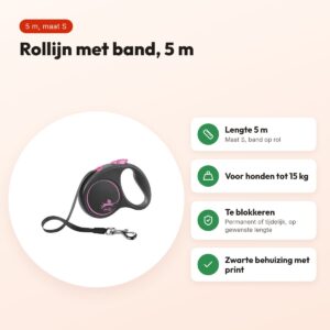 Flexi rollijn Black Design Tape roze S 5 m – tot 15 kg – voordelen