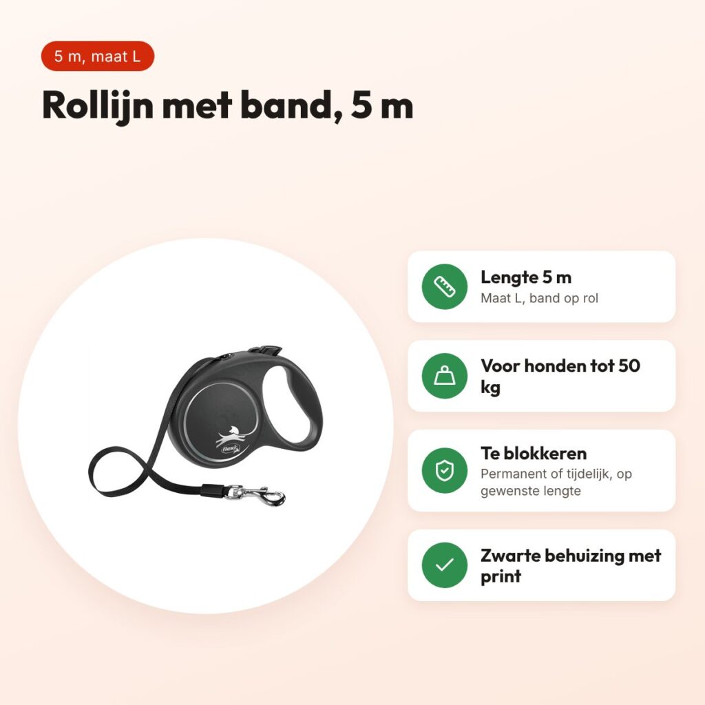 Flexi rollijn Black Design Tape zwart L 5 m – tot 50 kg – voordelen