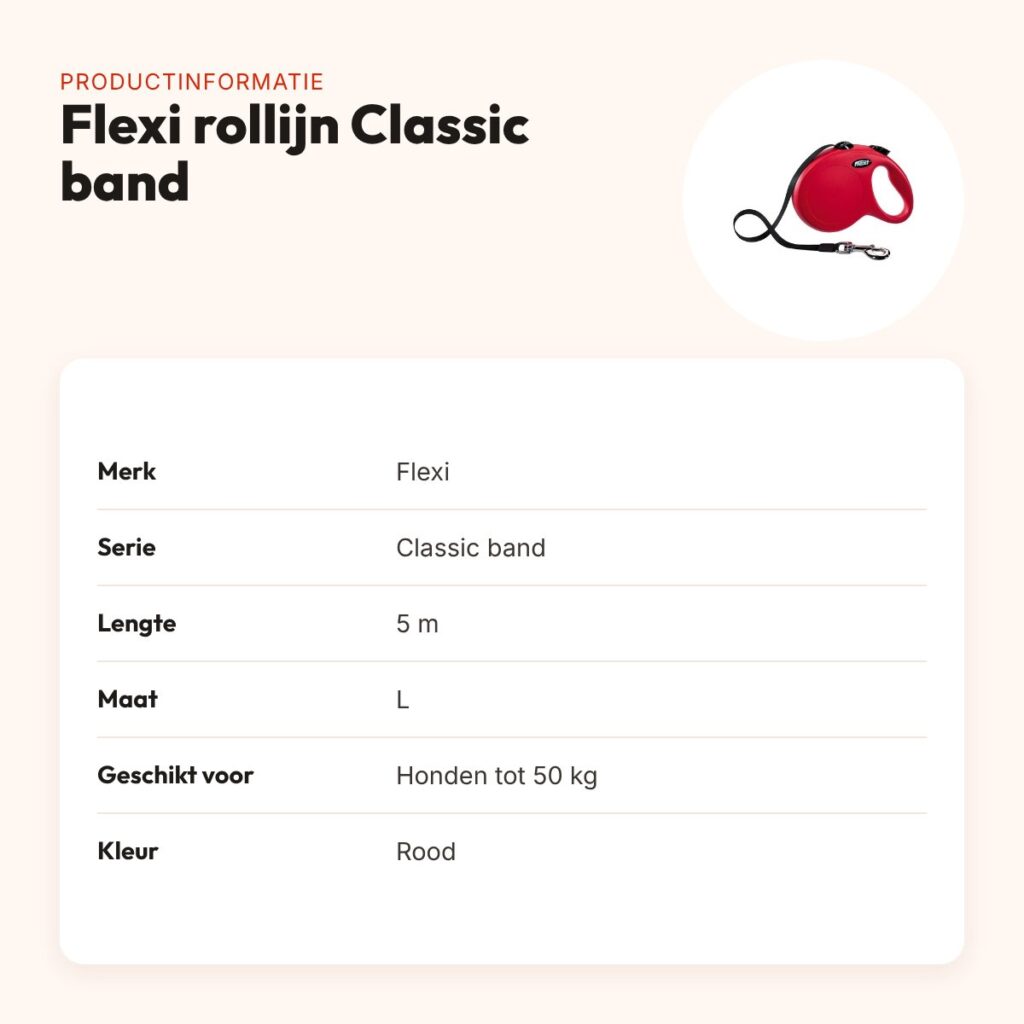 Flexi rollijn Classic band rood L 5 m – voor honden tot 50 kg – productinformatie