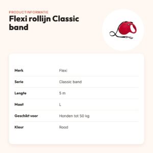 Flexi rollijn Classic band rood L 5 m – voor honden tot 50 kg – productinformatie