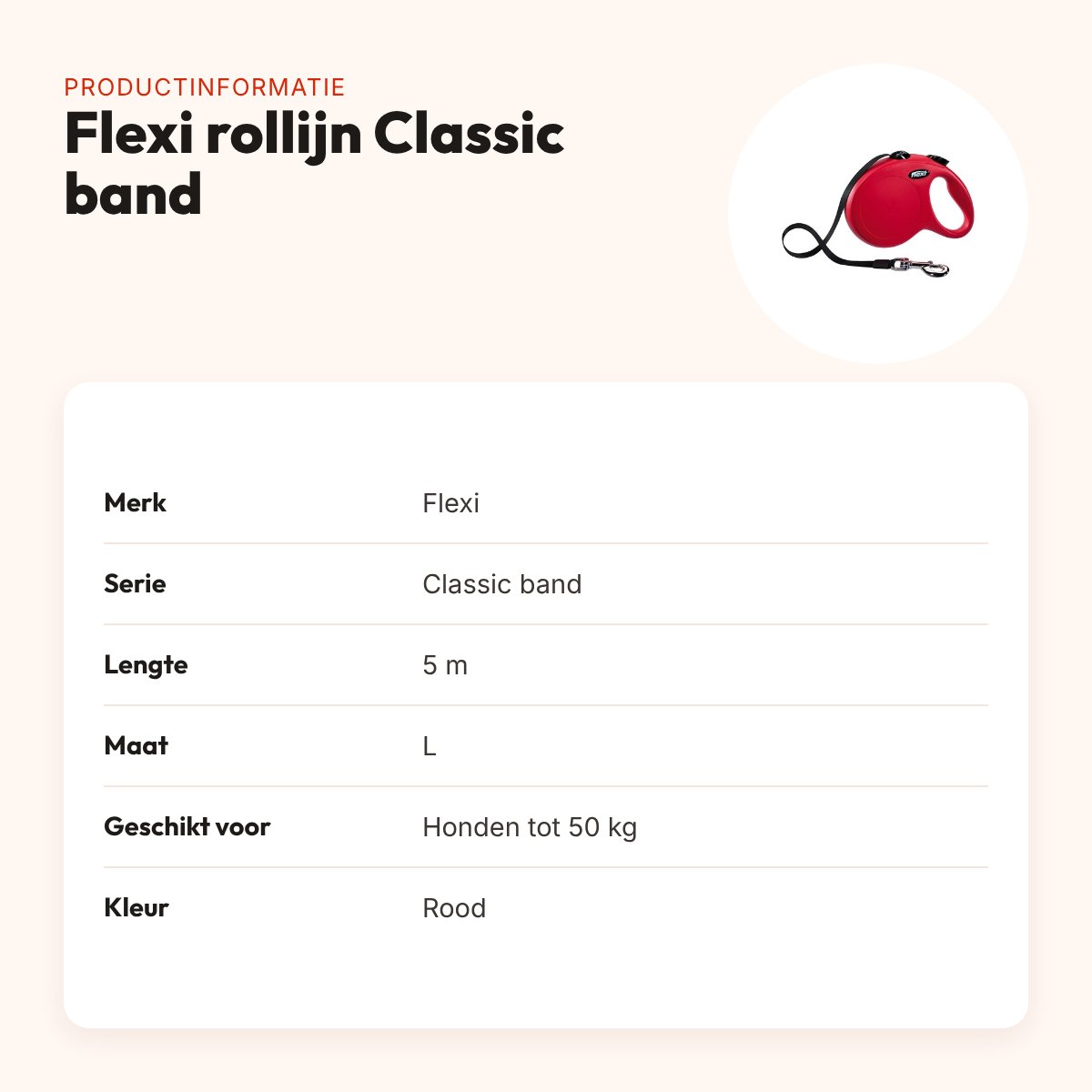 Flexi rollijn Classic band rood L 5 m – voor honden tot 50 kg – productinformatie