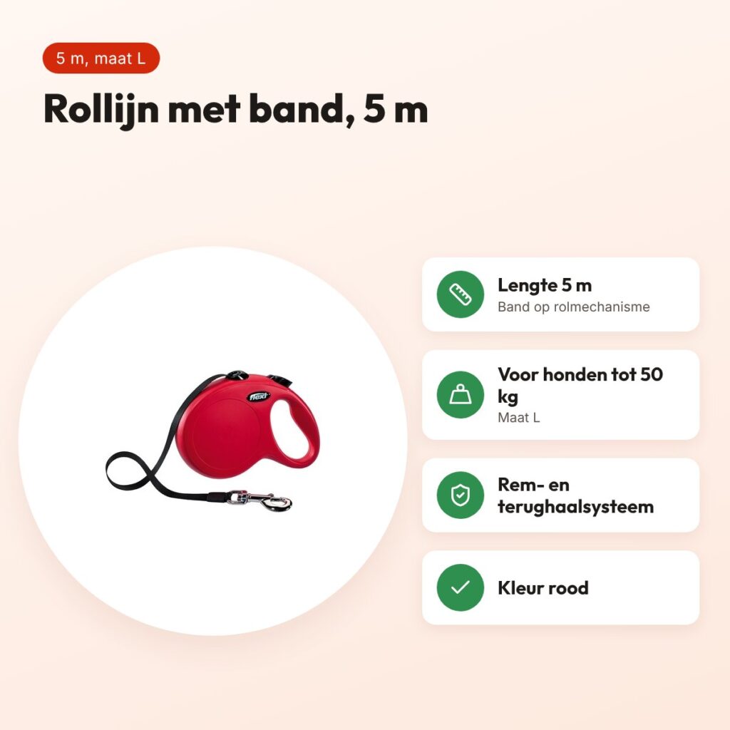 Flexi rollijn Classic band rood L 5 m – voor honden tot 50 kg – voordelen