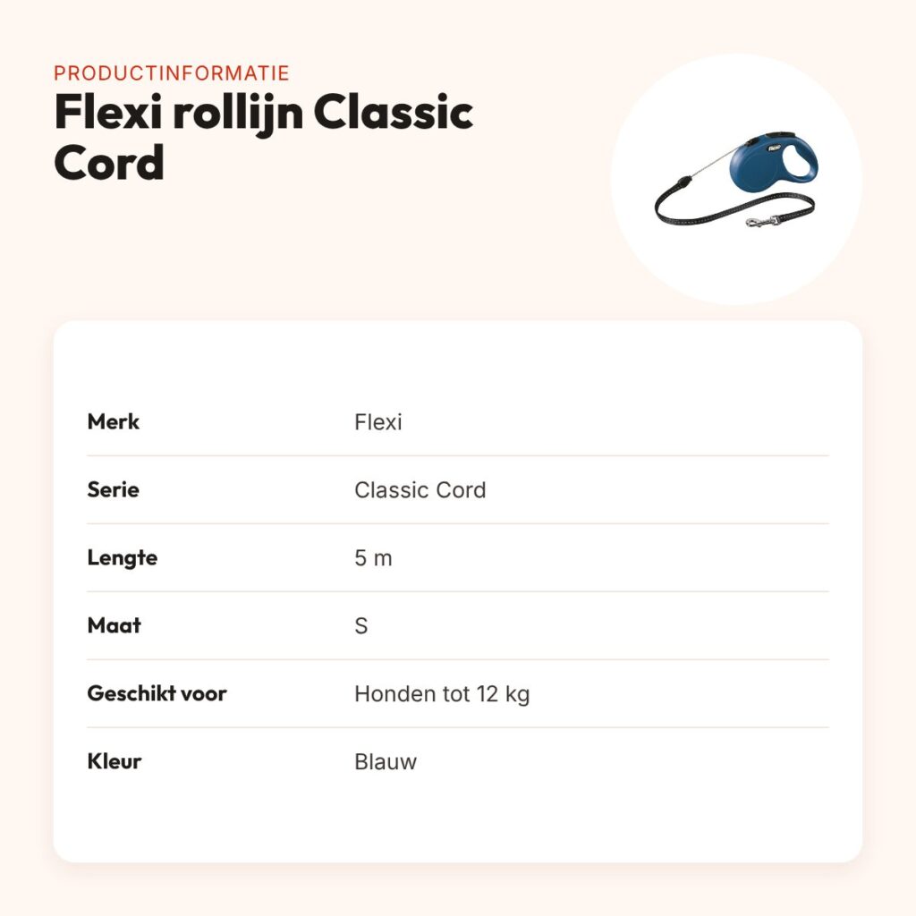 Flexi rollijn Classic Cord blauw S 5 m – tot 12 kg – productinformatie