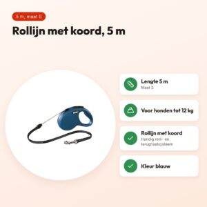 Flexi rollijn Classic Cord blauw S 5 m – tot 12 kg – voordelen