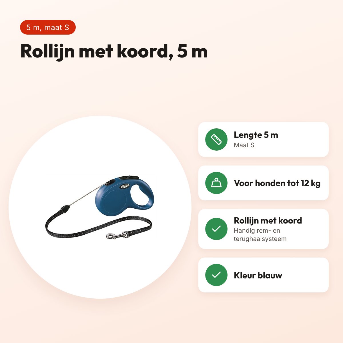 Flexi rollijn Classic Cord blauw S 5 m – tot 12 kg – voordelen