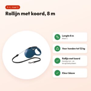 Flexi rollijn Classic Cord blauw S 8 m – tot 12 kg – voordelen