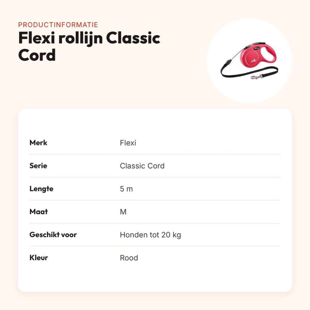 Flexi rollijn Classic Cord rood M 5 m – tot 20 kg – productinformatie