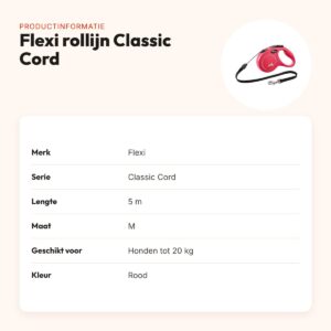 Flexi rollijn Classic Cord rood M 5 m – tot 20 kg – productinformatie