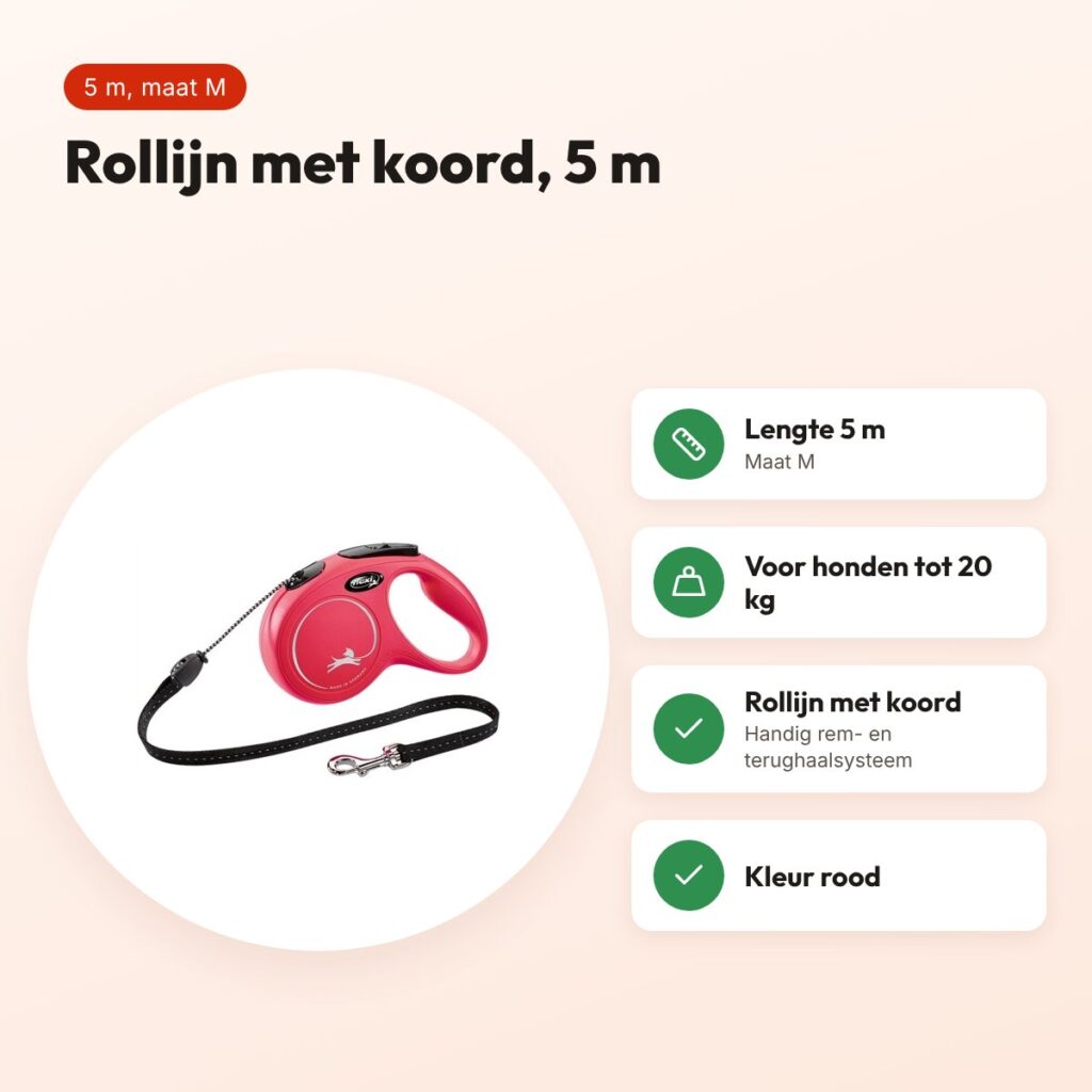 Flexi rollijn Classic Cord rood M 5 m – tot 20 kg – voordelen