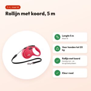 Flexi rollijn Classic Cord rood M 5 m – tot 20 kg – voordelen