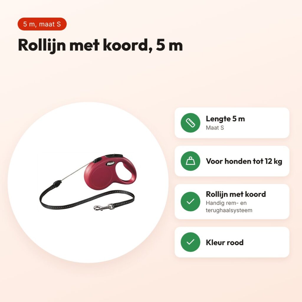 Flexi rollijn Classic Cord rood S 5 m – tot 12 kg – voordelen