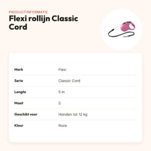 Flexi rollijn Classic Cord roze S 5 m – tot 12 kg – productinformatie