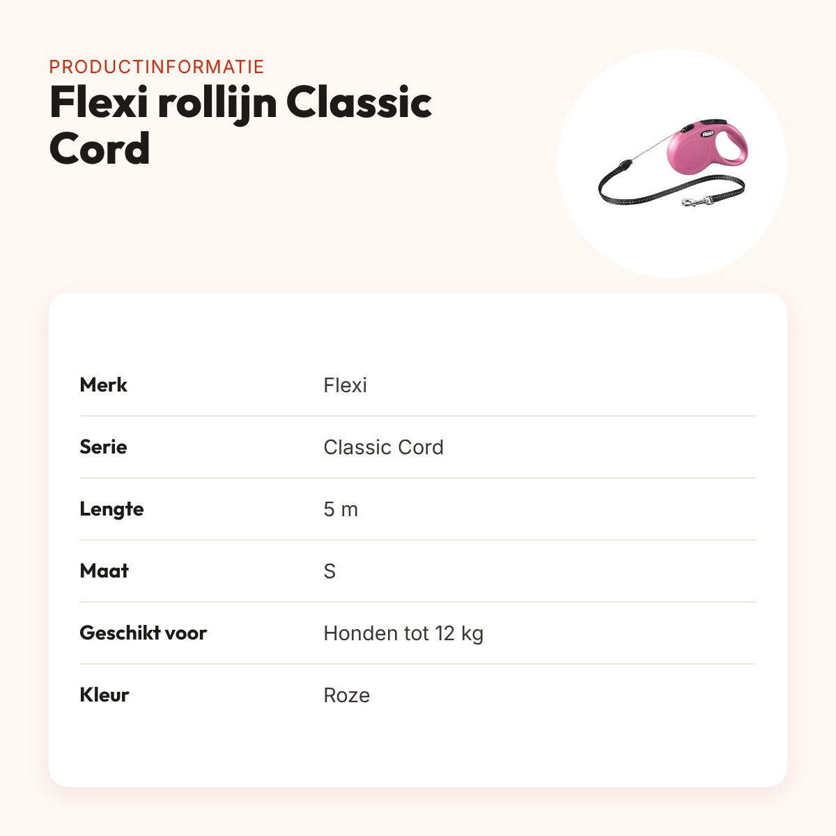 Flexi rollijn Classic Cord roze S 5 m – tot 12 kg – productinformatie