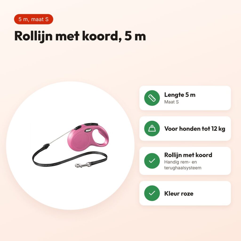 Flexi rollijn Classic Cord roze S 5 m – tot 12 kg – voordelen