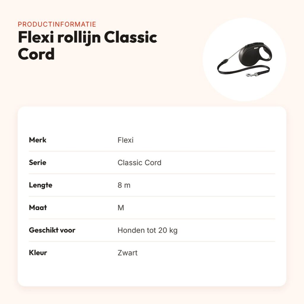 Flexi rollijn Classic Cord zwart M 8 m – tot 20 kg – productinformatie
