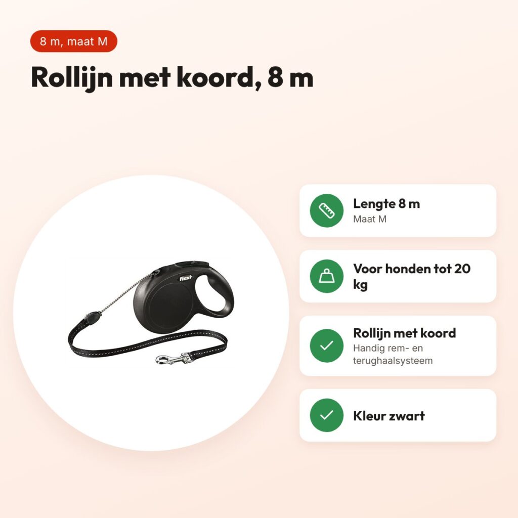 Flexi rollijn Classic Cord zwart M 8 m – tot 20 kg – voordelen