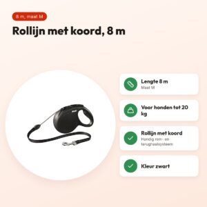 Flexi rollijn Classic Cord zwart M 8 m – tot 20 kg – voordelen