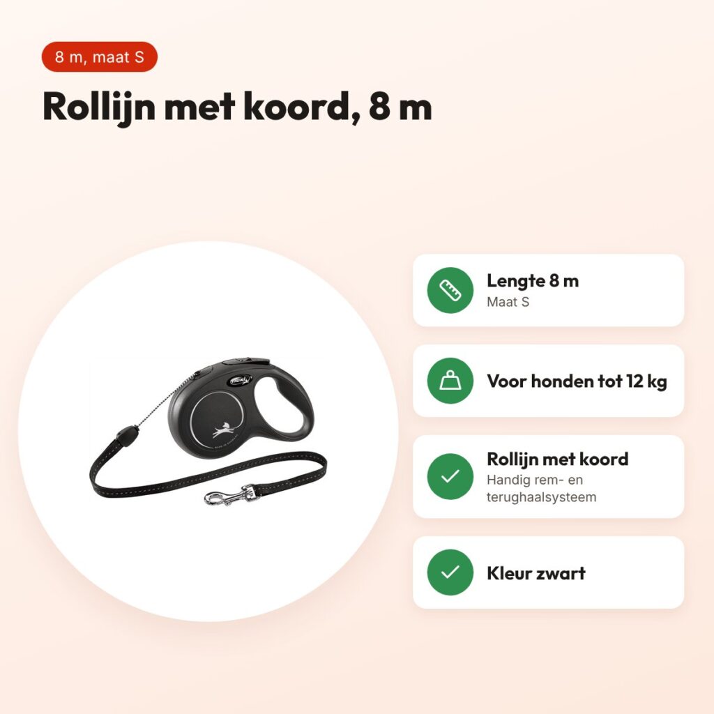 Flexi rollijn Classic Cord zwart S 8 m – tot 12 kg – voordelen