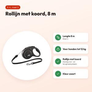 Flexi rollijn Classic Cord zwart S 8 m – tot 12 kg – voordelen