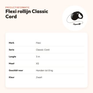 Flexi rollijn Classic Cord zwart XS 3 m – tot 8 kg – productinformatie