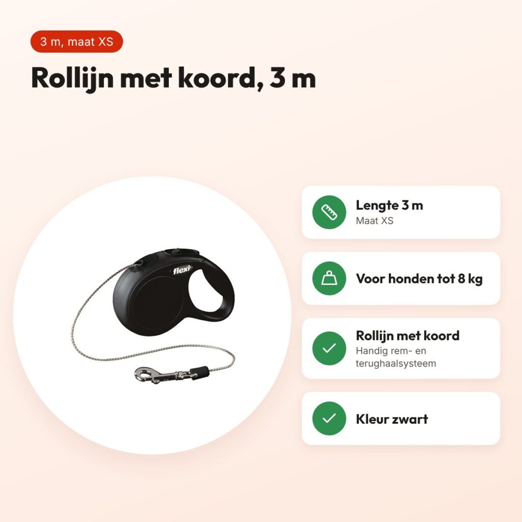 Flexi rollijn Classic Cord zwart XS 3 m – tot 8 kg – voordelen