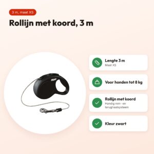 Flexi rollijn Classic Cord zwart XS 3 m – tot 8 kg – voordelen