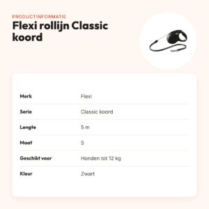 Flexi rollijn Classic koord zwart S 5 m – voor honden tot 12 kg – productinformatie