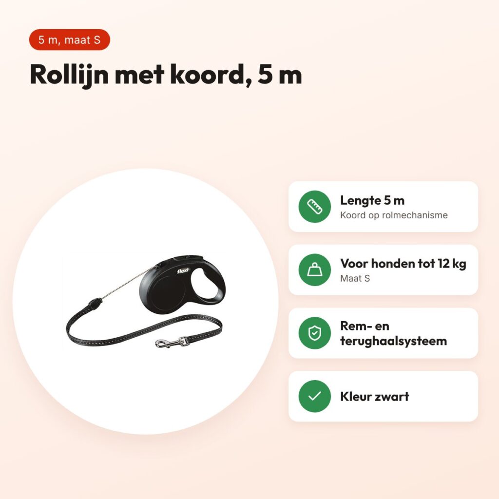 Flexi rollijn Classic koord zwart S 5 m – voor honden tot 12 kg – voordelen