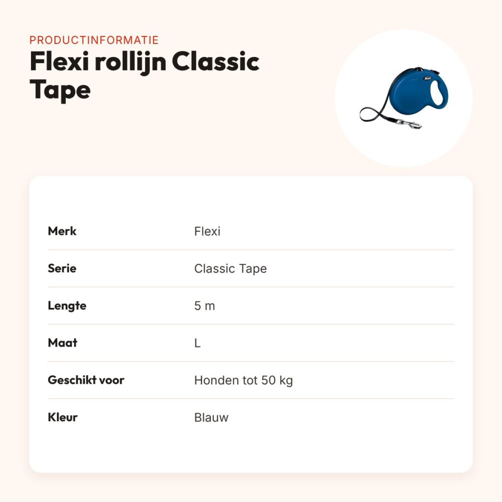 Flexi rollijn Classic Tape blauw L 5 m – tot 50 kg – productinformatie