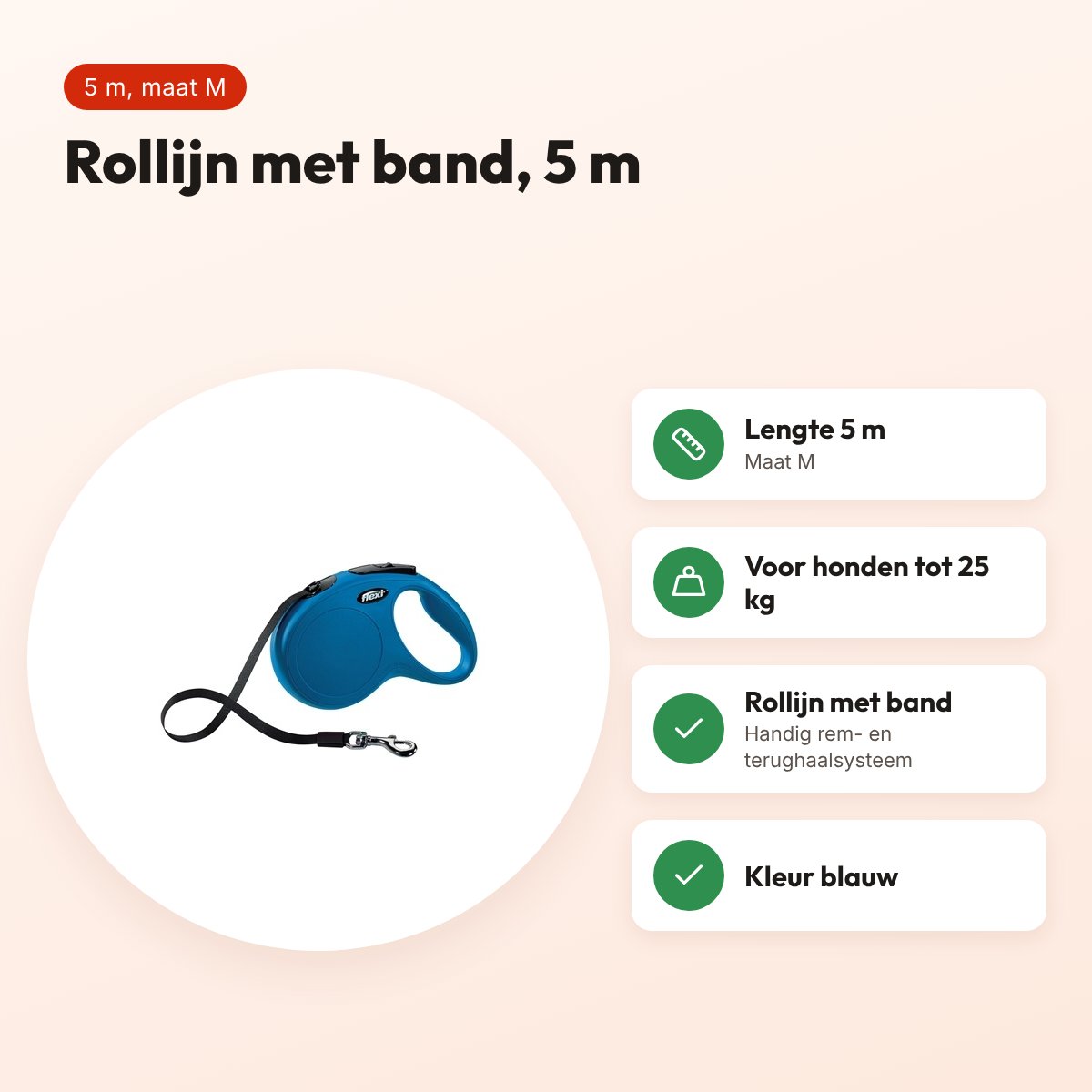 Flexi rollijn Classic Tape blauw M 5 m – tot 25 kg – voordelen