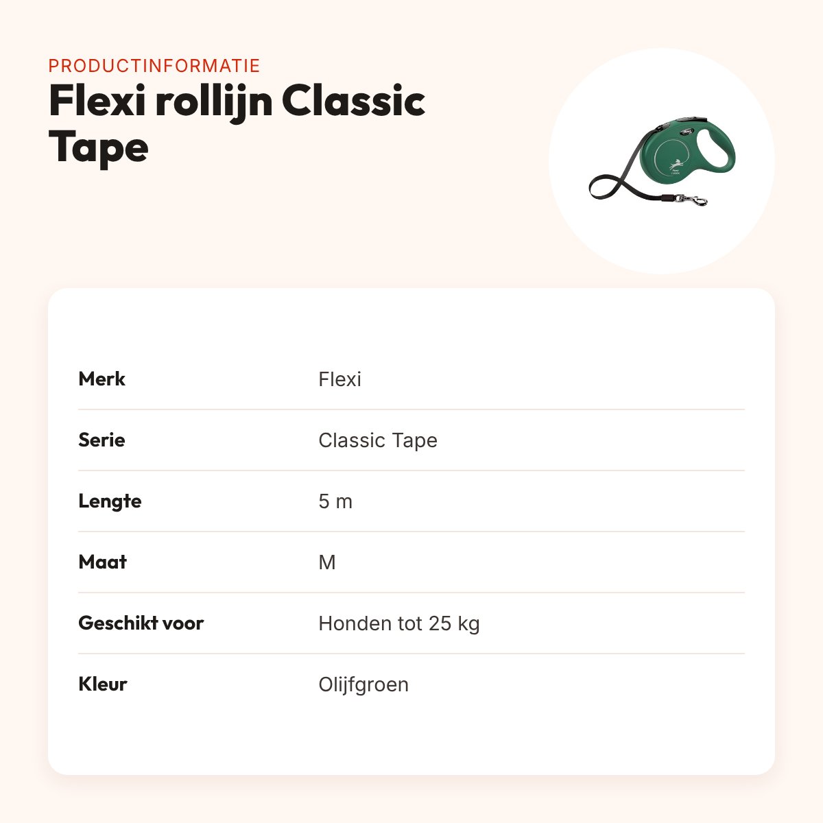 Flexi rollijn Classic Tape olijfgroen M 5 m – tot 25 kg – productinformatie
