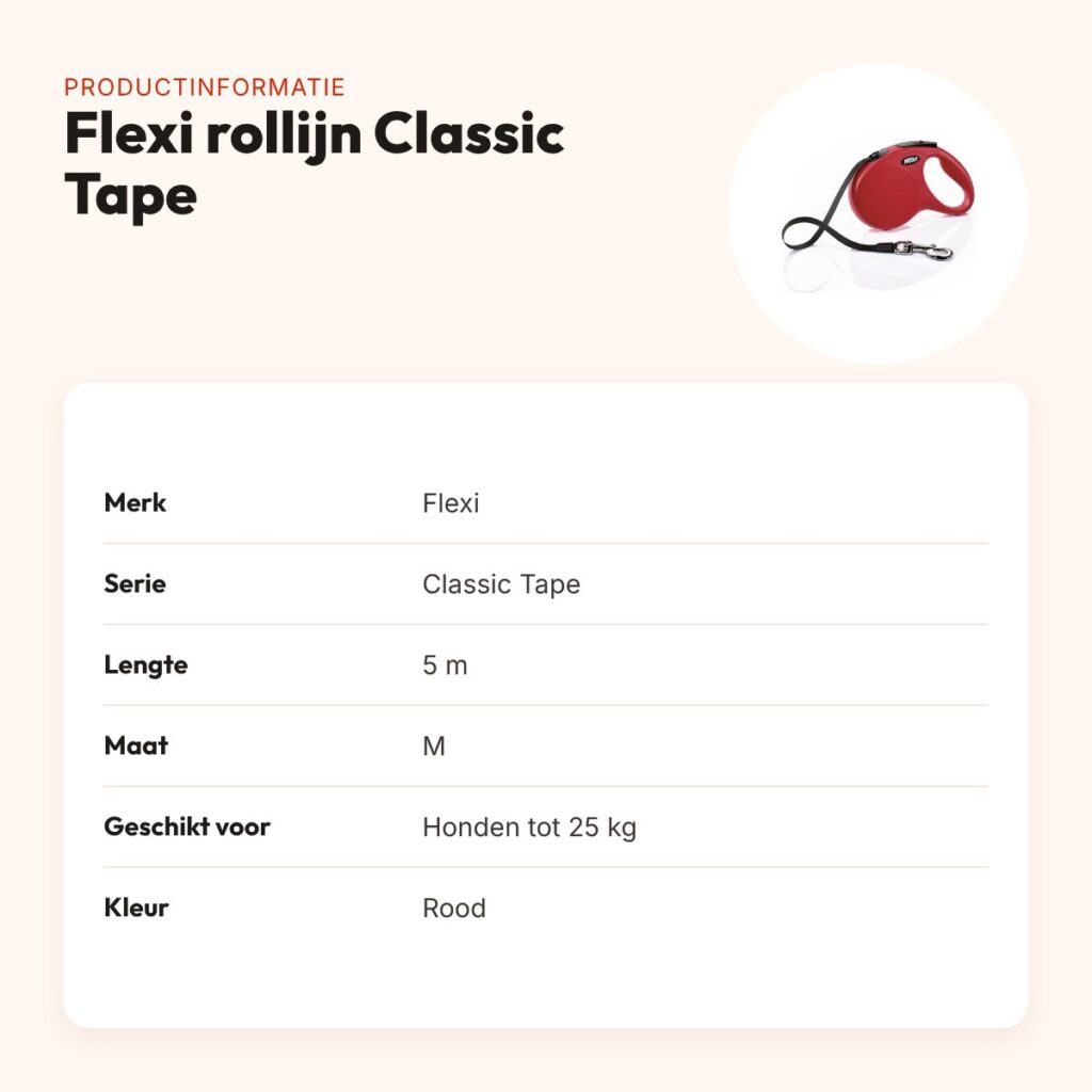 Flexi rollijn Classic Tape rood M 5 m – tot 25 kg – productinformatie